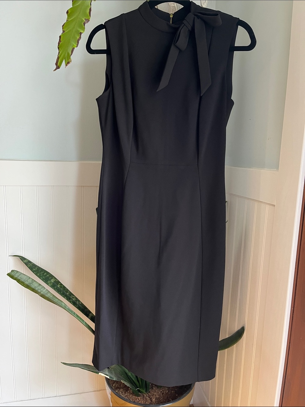 Calvin Klein Black Sleeveless Midi Dress with Neck Bow
